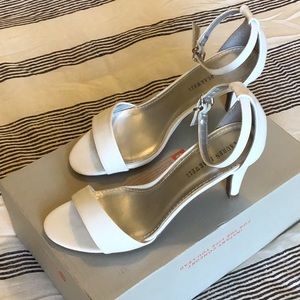 Strappy white heels